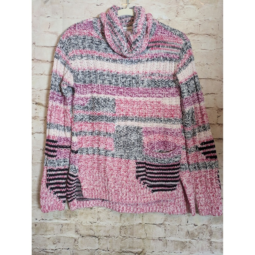 Anthropologie‎ Sparrow Sweater Small Chunky Knit Artsy Pink Black Cowl Neck